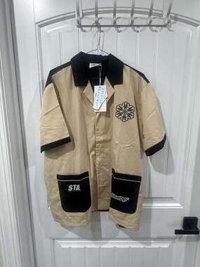 SnowDay 'Snow Fuckin' Day' Tan & Black Bowling Shirt Size M